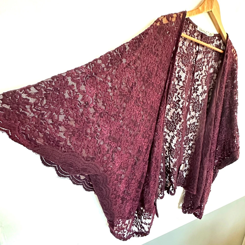 Liberty Love Plus Kimono Cardigan Women's 3XL Burgundy Lace Duster Bohemian - Image 3 of 4