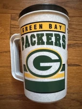 Vtg Green Bay Packers 22 oz Insulated Travel Mug Super Thermos Thermo Betras USA