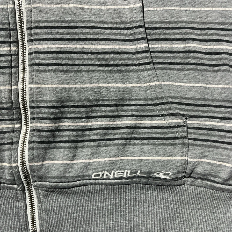 Y2K Oneil sudadera con capucha de piel a rayas gris y blanco talla grande para hombre Foto 2 de 4