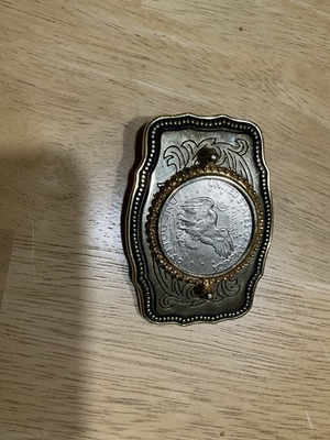 #ad Vintage Men’s Real Silver Dollar Belt Buckle $89.00