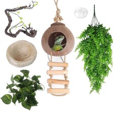 Gecko Coco Den Reptile Hideouts, Raw Coconut Husk Hut for Leopard Gecko, Stur...