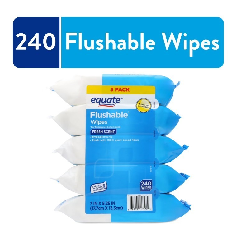 Equate Flushable Wet Wipes, Fresh Scent, 240 Wipes, 5 Pack (240 Total Wipes)
