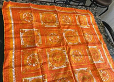 Vera Retro Mod 70's Orange Sun bursts Square Rayon Silk Scarf hand rolled