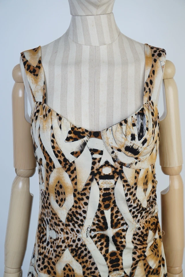 Roberto Cavalli Leopard Print Sleeveless Mini Dress XL Italy Metal Snake Detail - Image 3 of 4