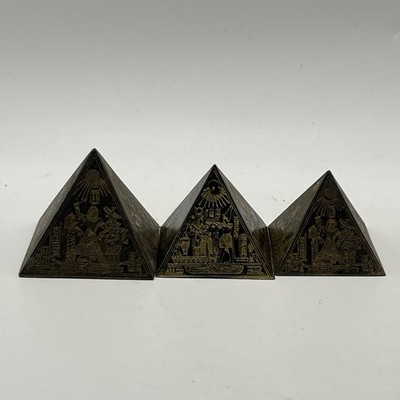 Egyptian Pyramids Etched Mini Brass Sphinx Pharaoh PAPERWEIGHTS Set of 3 Vintage