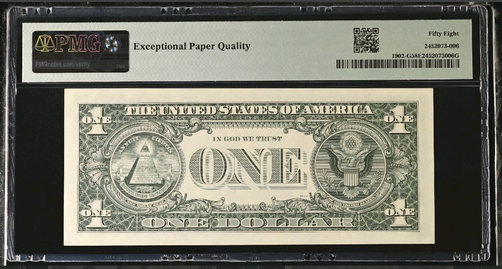 BARR RADAR # 00322300 series 1963B $1 PMG 58 EPQ = Rare Joseph Barr Fancy Serial