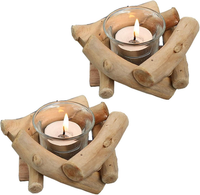 Sziqiqi Rustikale KerzenstäNder Teelichthalter Holz, Mit Glas, 4Er Set | Vintage
