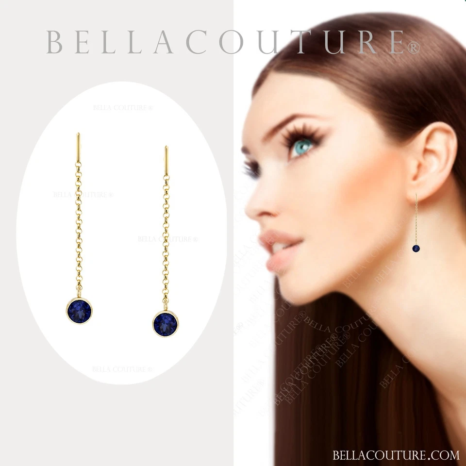 $500 NUEVOS PENDIENTES COLGANTES BC® ORO AMARILLO 14K 1CT ZAFIRO AZUL ART DECO 2" Foto 2 de 4
