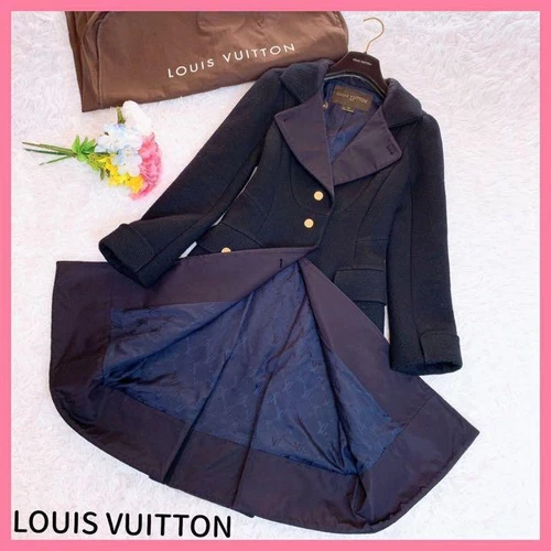 LOUIS VUITTON（LV） Bellissimo cappotto lungo Louis Vuitton bottoni oro blu navy 36 include appendiabiti portaoggetti ba