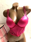 Victorias Secret Double Shine Strap Push-up Satin & Lace Bustier Corset Pink NWT