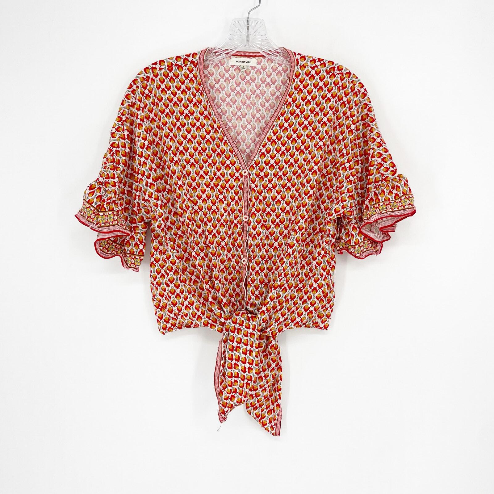 Max Studio Button-Up Tie-Front Top Size Small - image 1