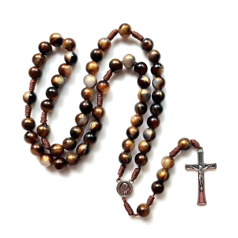Vintage Rosary Catholic Prayer Bead Necklace Christ Jesus Cross