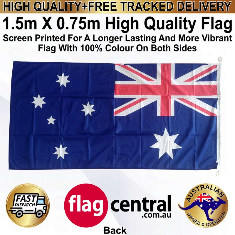 A - Australian Flag - Heavy-Duty - Red, White and Blue 1.5m x 0.75m High-Quality Screen-Printed Flag - 2