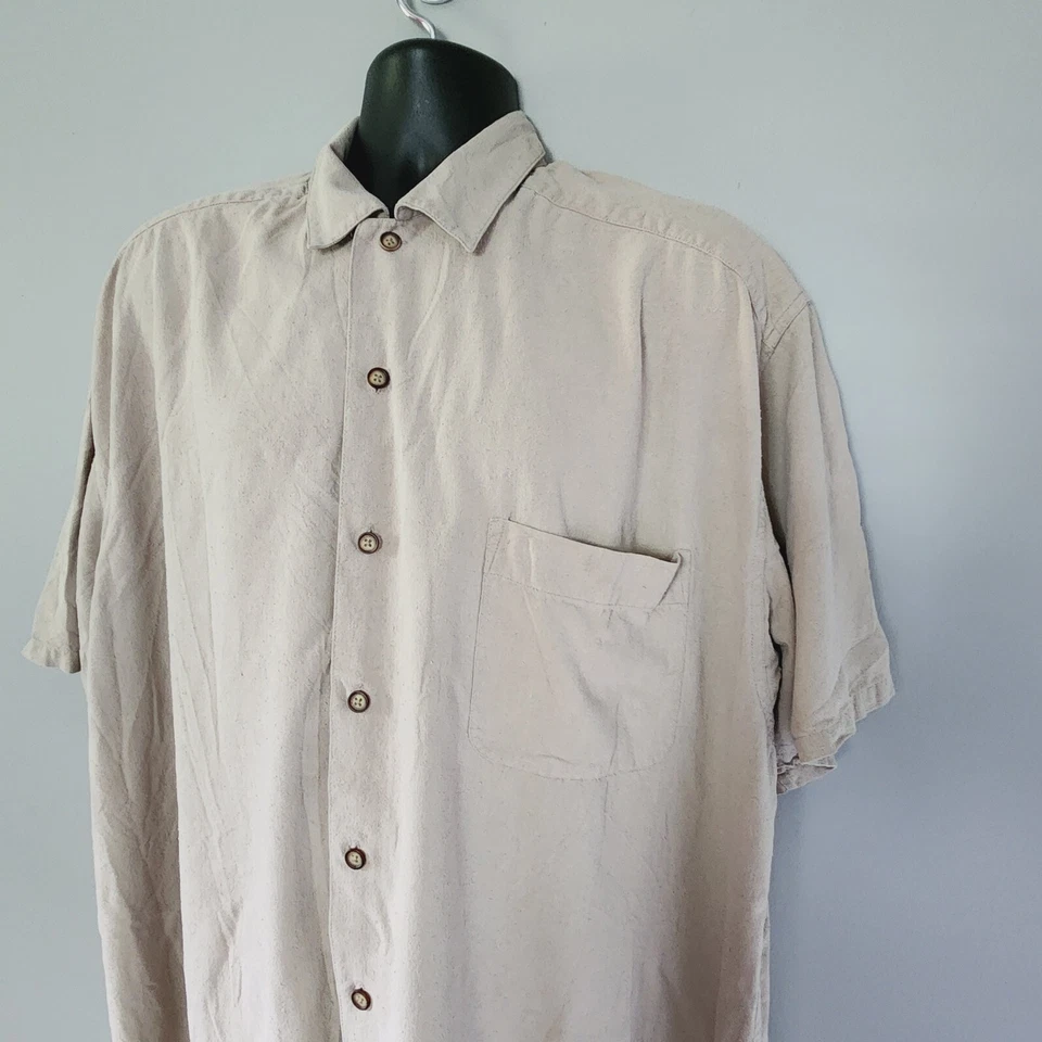Structure Men's 100% Knubby Silk Button Up Shirt Beige Casual SS Linen Textured  - Image 2 of 4