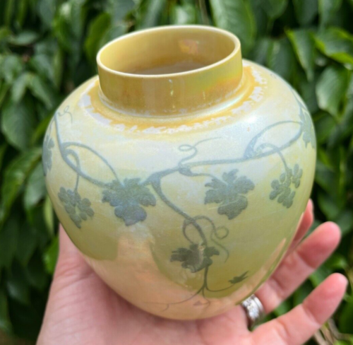 Antique Ruskin Pottery Yellow Lustre Ginger Jar Base with Vine Design 1912 - Picture 4 of 23