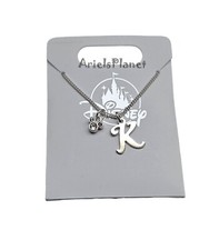 Disney Parks Mickey Mouse Ear Rhinestone Letter K, Silver Toned Necklace