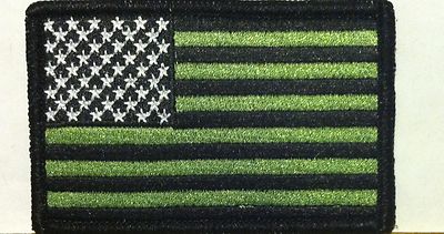 American Flag Patch W/ VELCRO  Brand Fastener USA Green & Black Black Border #1