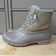 Sperry Port Boot Girls Kids 8 Ankle Waterproof Duck Boots Lace Up Grey