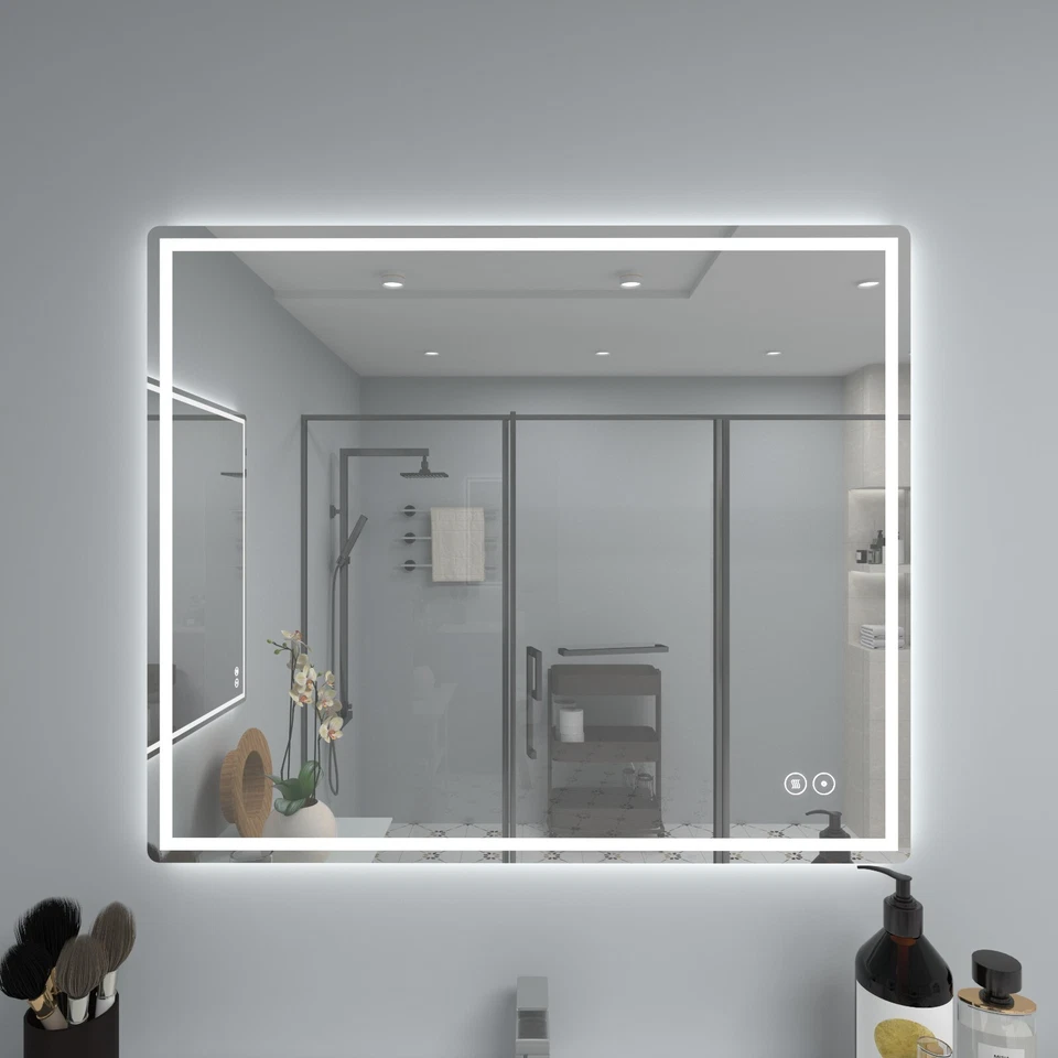 Espejo de baño LED de 36"" x 30", espejo montado en la pared iluminado antiniebla sin marco Foto 2 de 4