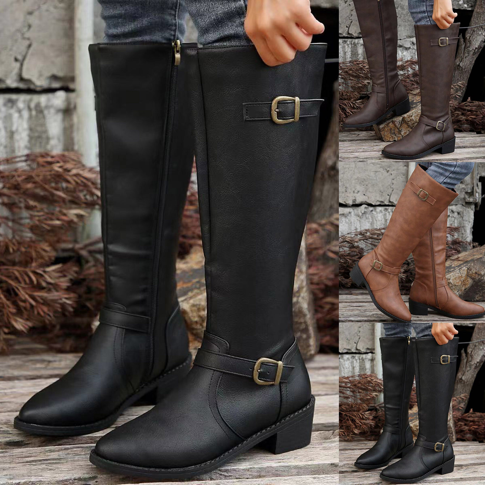 Ladies British Style Leather Belt Buckle Decorative Side Zipper Dashion Long