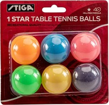STIGA 6 Pack Multi-Color Table Tennis Balls - 40mm ITTF Regulation Size