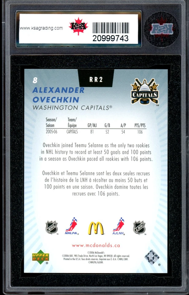 2006-07 UD MCDONALDS NHL #RR2 Alex Ovechkin revisión de novato KSA 10 GEMA-COMO NUEVO RC Foto 2 de 2
