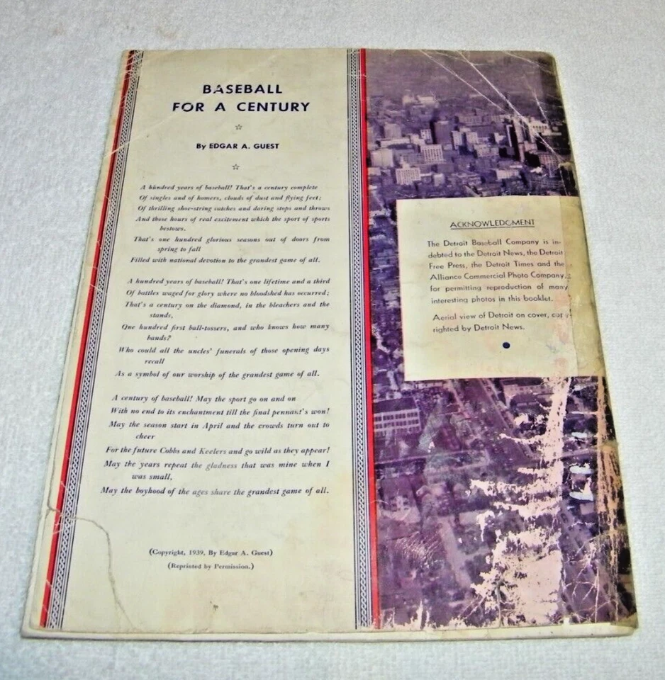 1939 DETRIOT TIGERS YEAR BOOK FAIR/POOR CONDITION,STILL COMPLETE,PRICED AS SUCH - Image 2 of 4