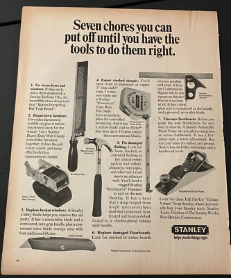 1967 Stanley Tools ''7 Chores'' - Vintage Original Print Ad / Garage Wall Art
