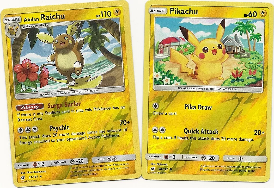 Pokemon RARE RAICHU & PIKACHU-2 Evolution CRIMSON INVASION-REV HOLO- NM/MINT