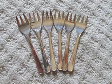 6 pc Vintage Silver Plated Leonard Italy Cocktail Seafood Forks 5"  Set