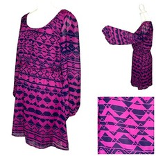 SPEECHLESS NWOT Dress Long Sleeves Magenta Pink Navy Blue Boho Tribal Print M
