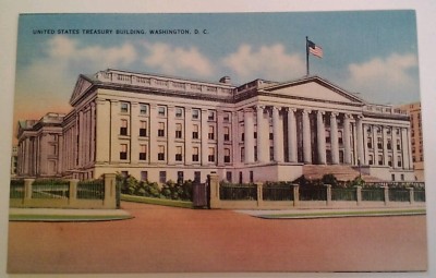 Post Card Washington D.C. Vtg 1940s Colourpicture Linen U.S. Treasury Building 