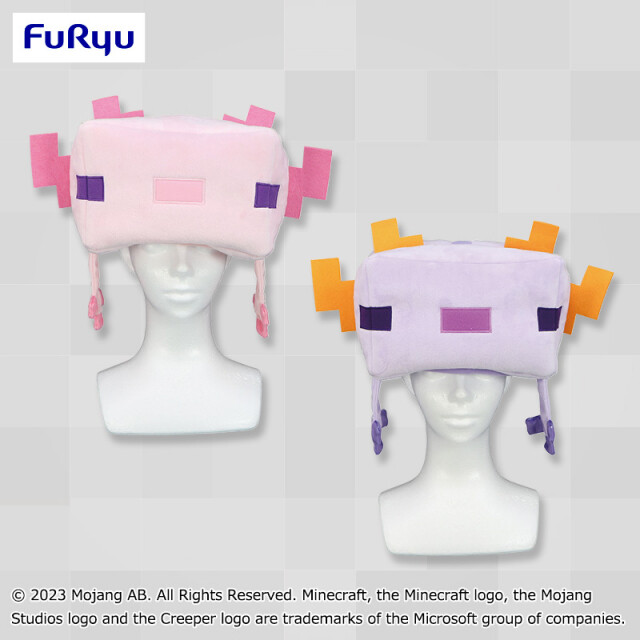 Minecraft Axolotl Hat BIG Plush doll Pink & Purple 38cm Set of 2
