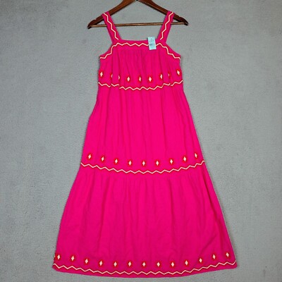 Loft Midi Dress Womens 2XS Petite Pink Linen Blend Embroidered