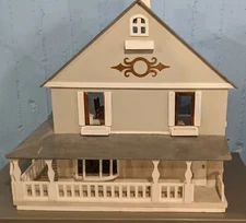 Large Handmade Wood Three Story Wooden Dollhouse w porch & furniture! Furnished