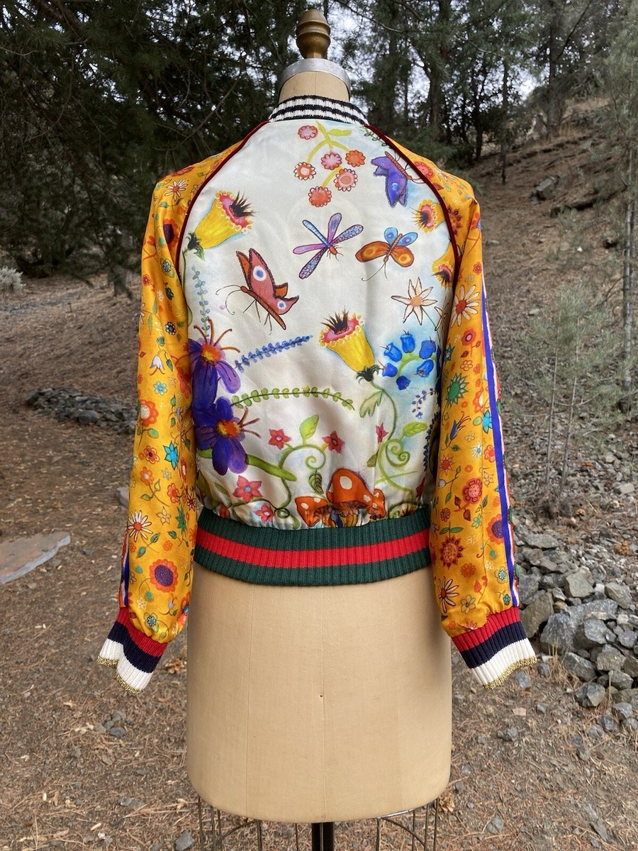 Gucci X Unskilled Worker Silk Reversible Bomber Jacket - Size 36