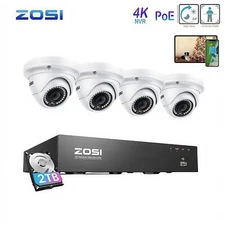 ZOSI H.265+5MP PoE Home Security Camera System IP66 24/7 Reocrd 2TB Human Detect