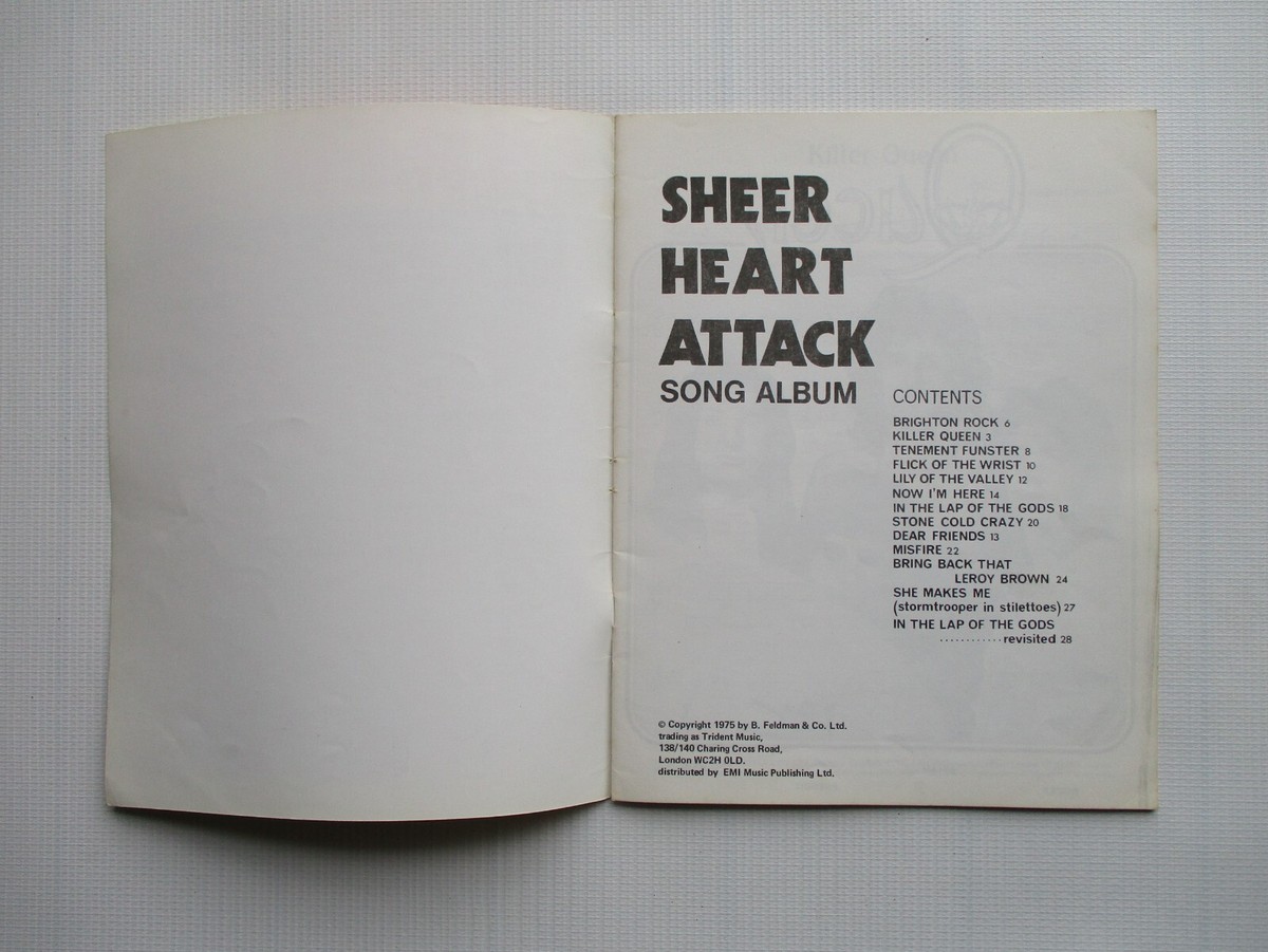 Queen 'Sheer Heart Attack' 1975 Feldman / Trident Sheet Music Book