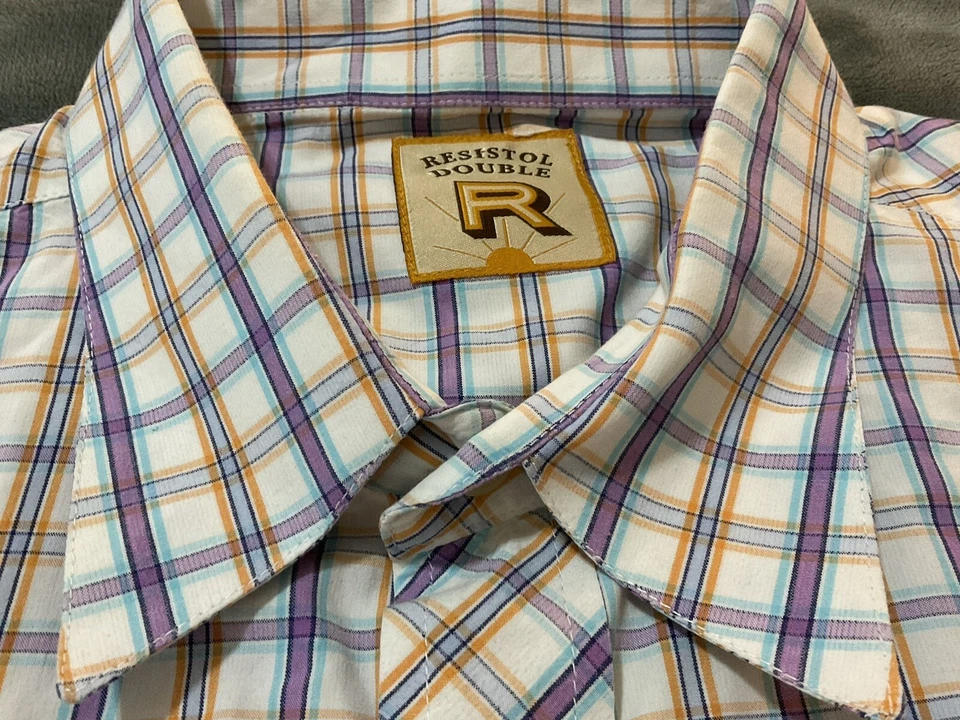 Resistol Double R Multi-Color Purple Plaid Shirt  Western Cowboy Men Sz 2XL - Image 3 of 4