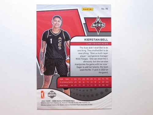 2022 Panini Revolution Basketball WNBA Kierstan Bell Base Rookie Card #98 Aces - Picture 2 of 2