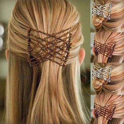 Womens Easy Magic Beads Double Hair Grip Comb Clip Stretchy Hairpins Combs