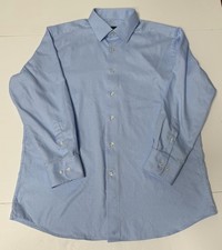 Men's David Donahue Trim 17.5/32-33 Long Sleeve Dress Button Down Blue Check