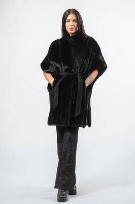 Real Fur Mink Balck Vest With Suede Belt