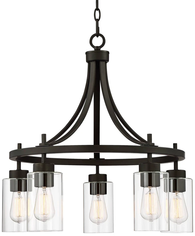 Lámpara colgante de rueda de carro de bronce Caleb 23 3/4" industrial 5 luces Foto 2 de 4