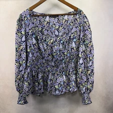 XL INC International Concepts Athena Top Spring Purple Floral Peasant Top