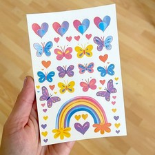 Temporary tattoo sheet Butterflies and Rainbow, Cute Colorful Kids Tattoos