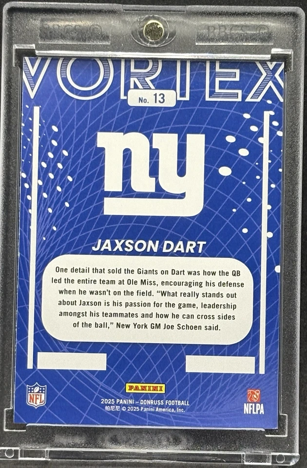 Jaxson Dart  RARE ROOKIE RC BLACK GOLD   REFRACTOR INVESTMENT CARD  GIANTS MINT - Image 2 of 2