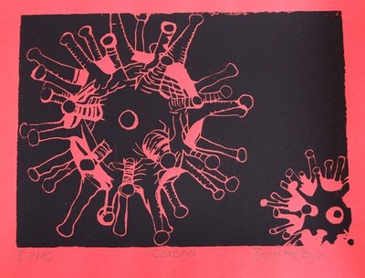 Corona B3/10 Original Linolschnitt handsigniert 15x21 cm Kunst