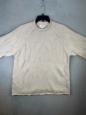 J Crew Sweater Mens XL Beige Roll Neck Oarsman Fisherman Cotton Knit Distressed