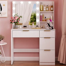 White Particleboard with A Melamine Finish 4 Drawers 2 Shelves Dressing Table